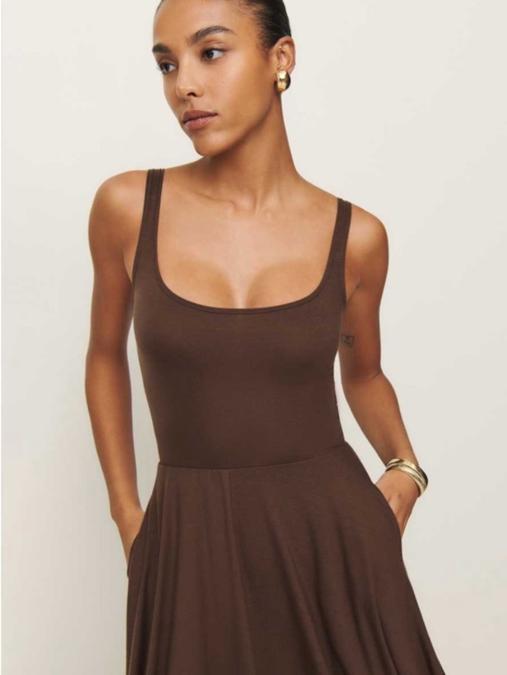 Reformation Rou Knit Dress Brown Sleeveless Fit Flare Midi Dress small - Picture 8 of 9